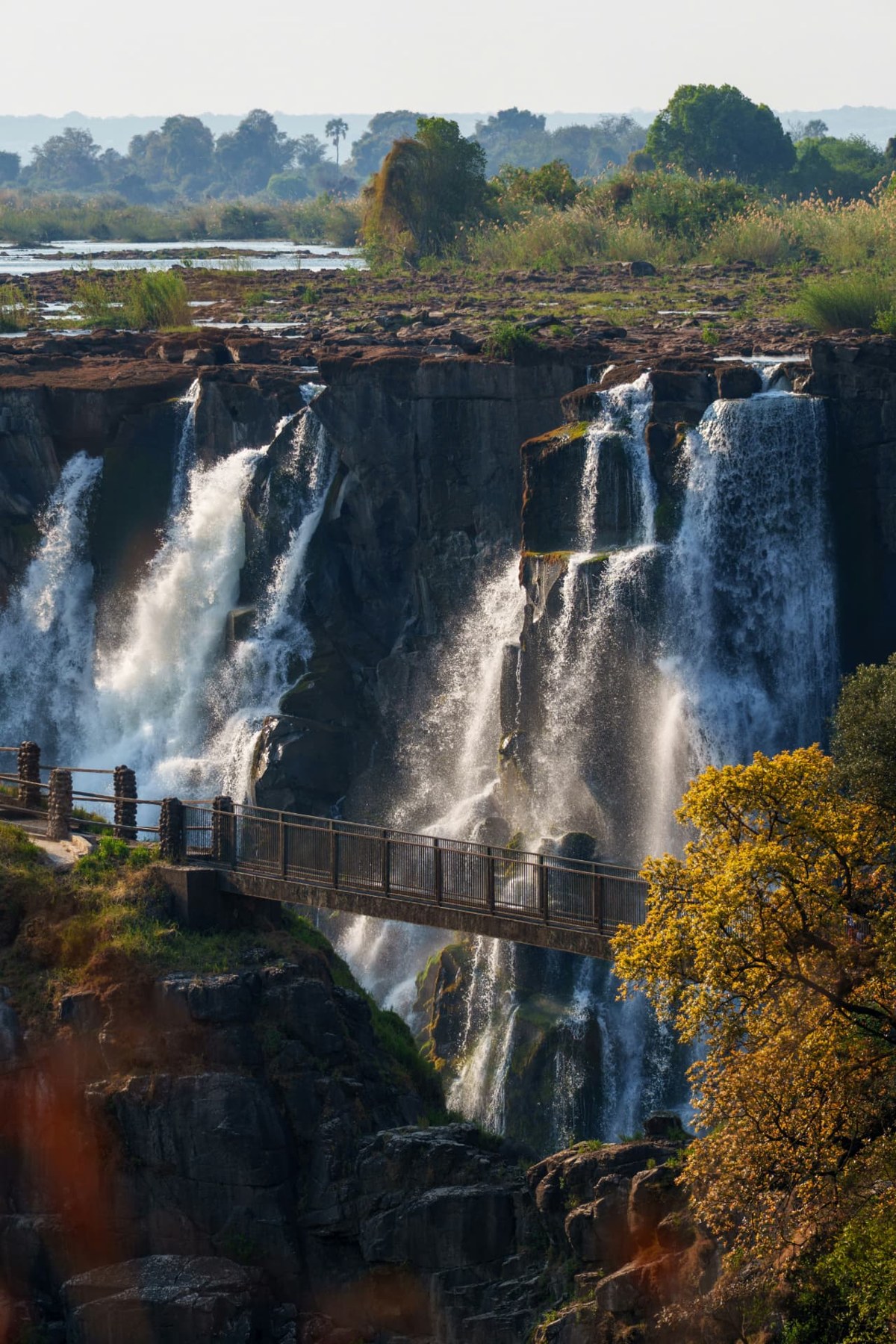 Waterfalls and a footbridge at Victoria Falls